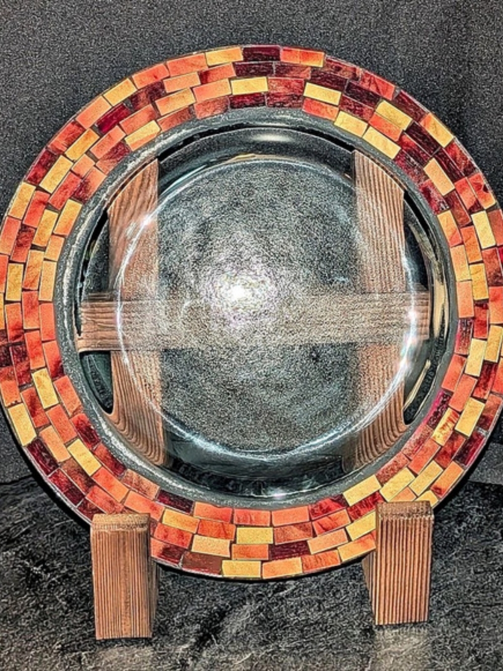 Iridescent Mosaic Tile Candle holder with metal stand 10" D x 3" H